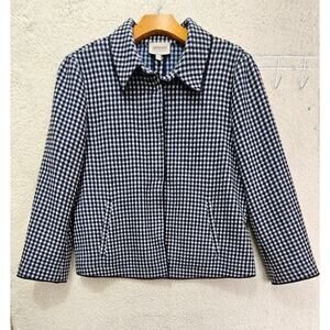 Armani Collezioni Blazer Jacket Black White Gingham Snaps Academia Preppy 8 EUC